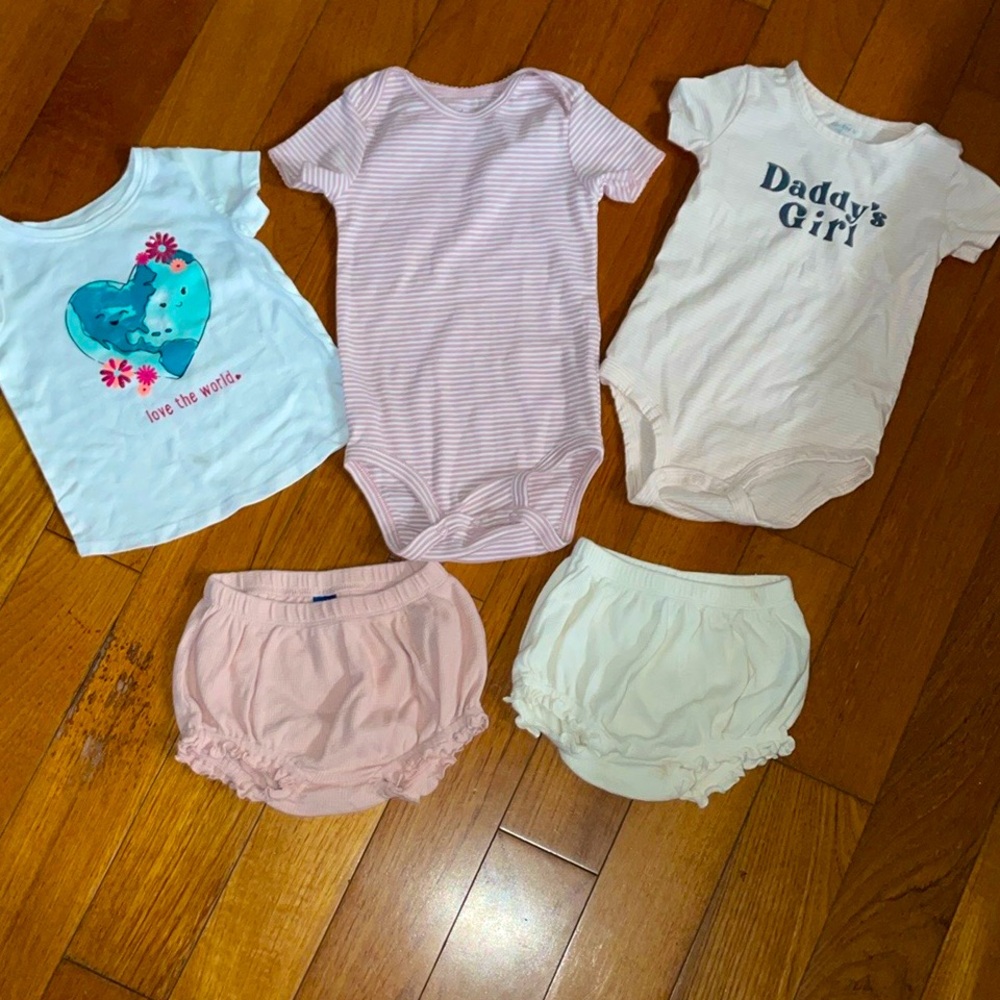 Lot bundle set Carter’s daddy’s girl striped onesies bubble shorts tee 18 months